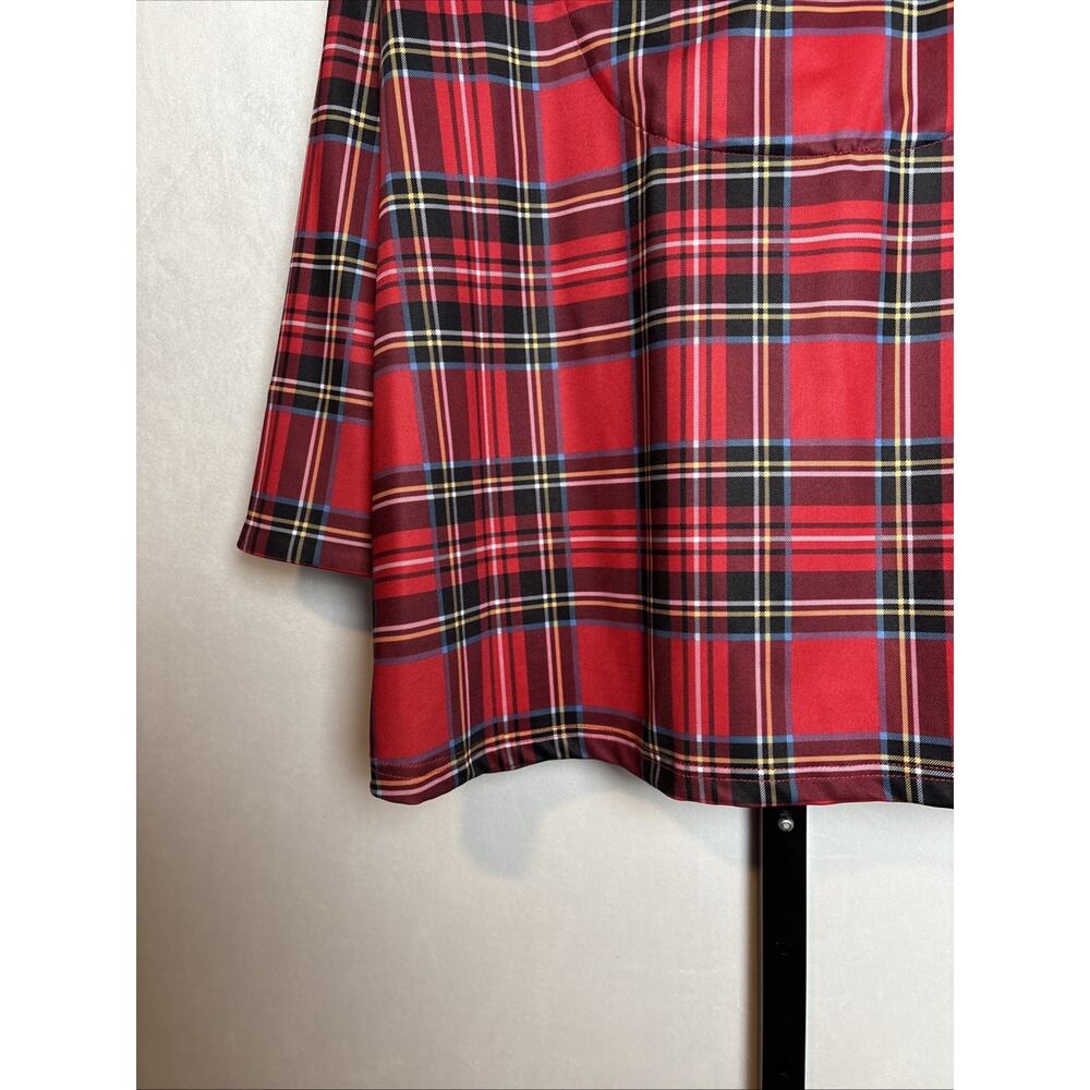 Gretchen Scott Ruffneck Top Womens XL Red Plaid 3/4 Sleeve Contrast Cuff Festive - Picture 8 of 11